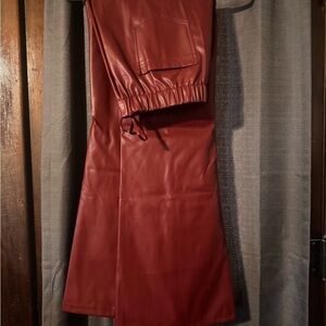 Elegant Red Faux Leather Pants
